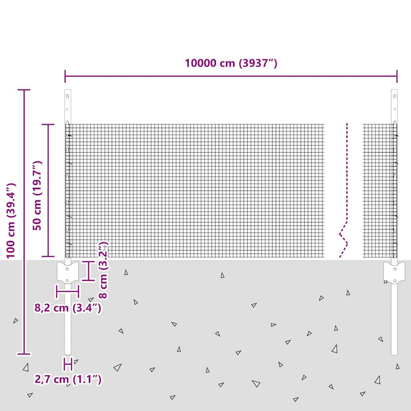 vidaXL Kerítés oszlopokkal Ezüst 0.5 x 100 m Acél