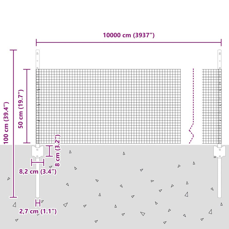 vidaXL Kerítés oszlopokkal Ezüst 0.5 x 100 m Acél