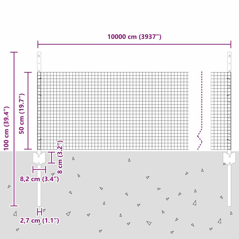 vidaXL Kerítés oszlopokkal Ezüst 0.5 x 100 m Acél