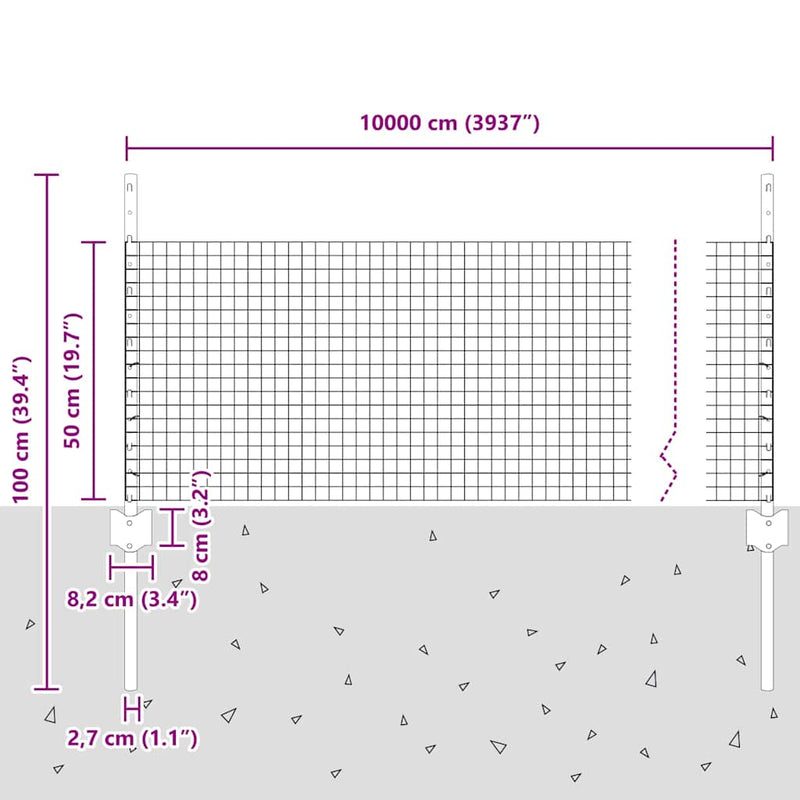 vidaXL Kerítés oszlopokkal Ezüst 0.5 x 100 m Acél