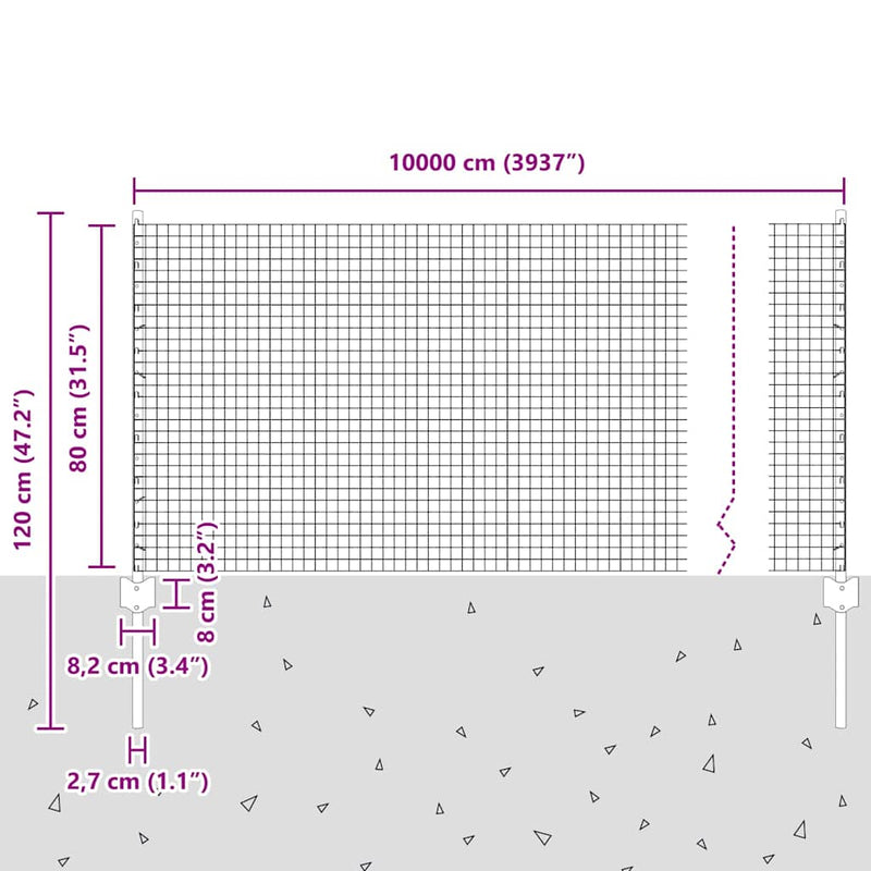 vidaXL Kerítés oszlopokkal Ezüst 0.8 x 100 m Acél