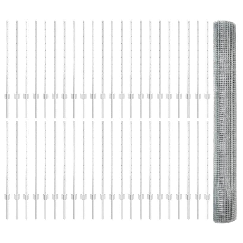 vidaXL Kerítés oszlopokkal Ezüst 1 x 100 m Acél