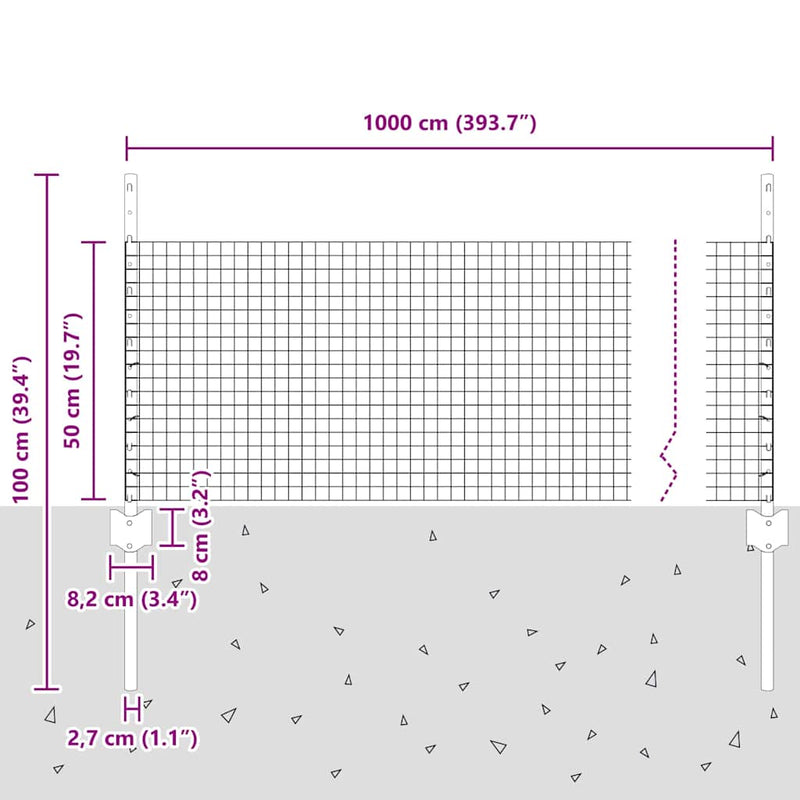 vidaXL Kerítés oszlopokkal Zöld 0.5 x 10 m Acél