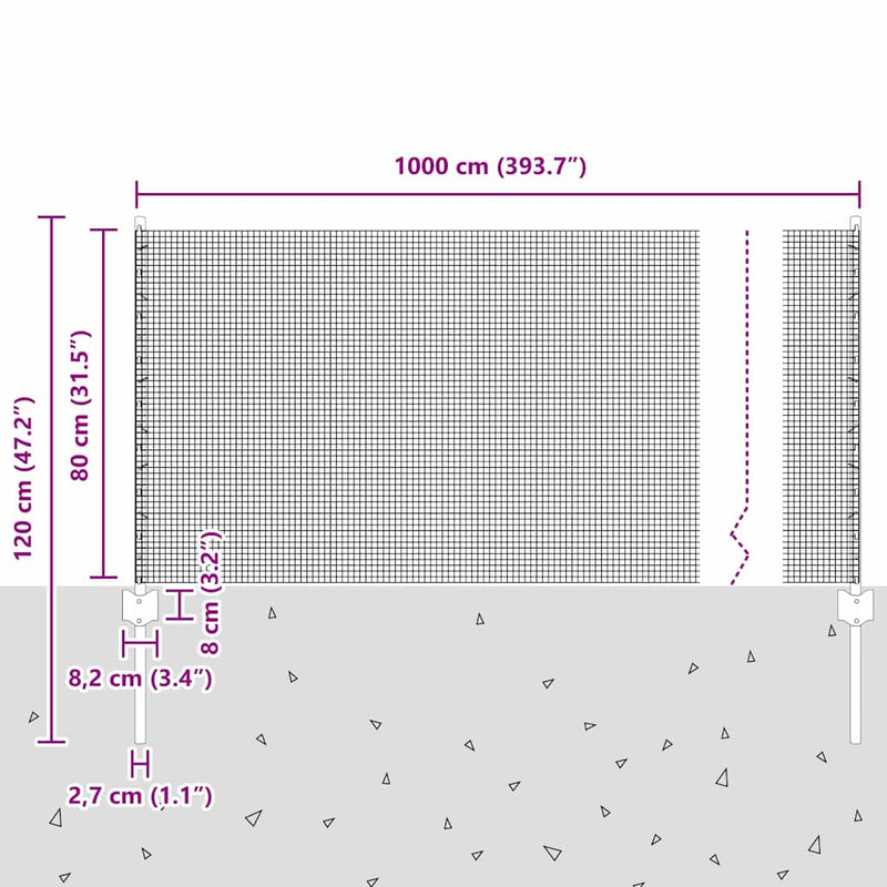 vidaXL Kerítés oszlopokkal Zöld 0.8 x 10 m Acél