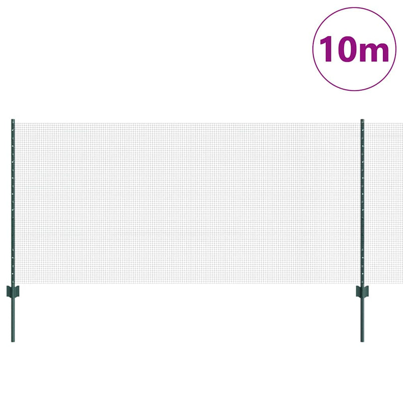vidaXL Kerítés oszlopokkal Zöld 1 x 10 m Acél