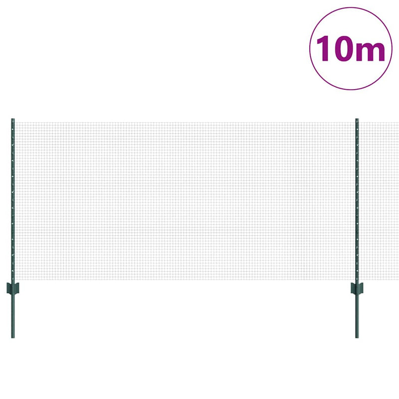 vidaXL Kerítés oszlopokkal Zöld 1 x 10 m Acél