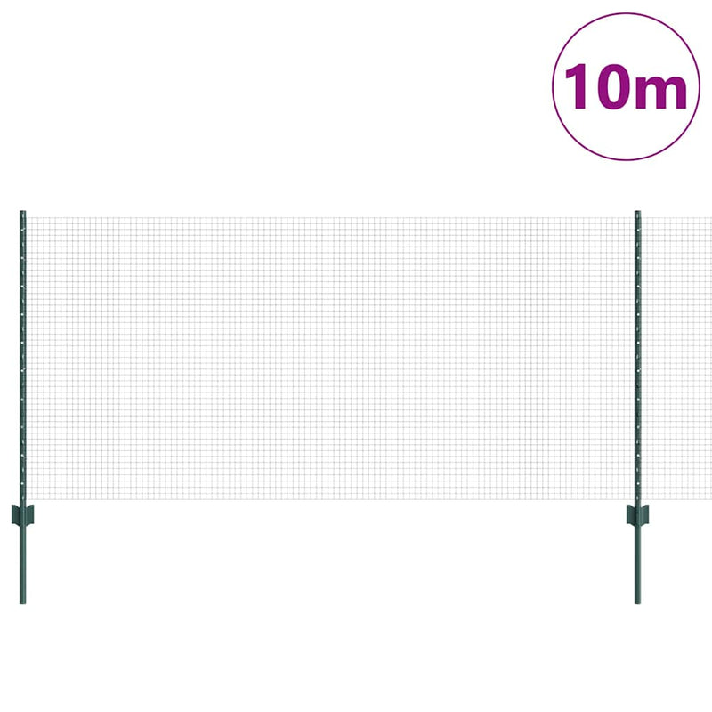 vidaXL Kerítés oszlopokkal Zöld 1 x 10 m Acél