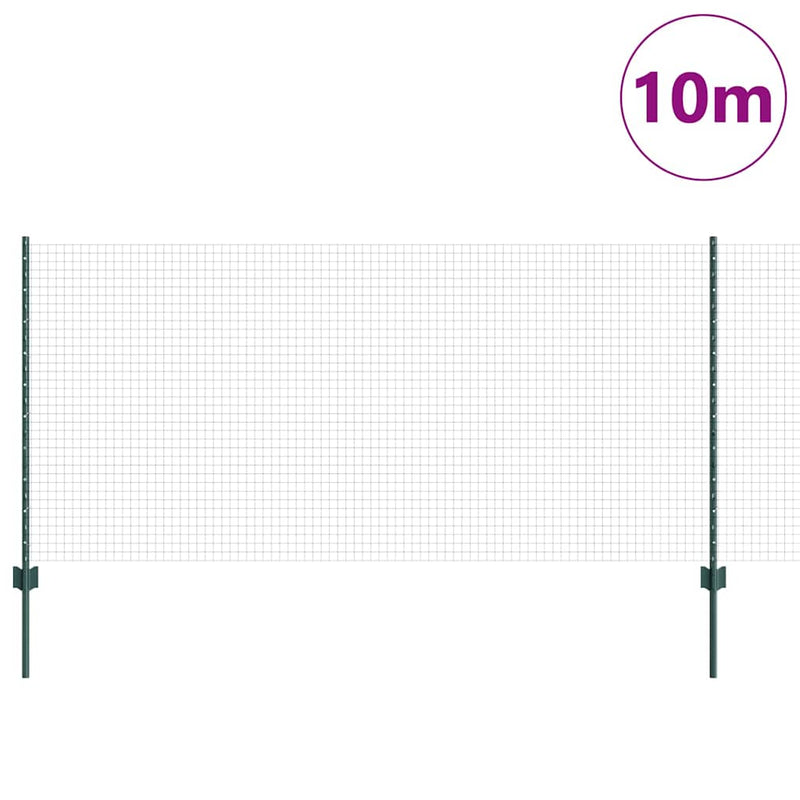 vidaXL Kerítés oszlopokkal Zöld 1 x 10 m Acél