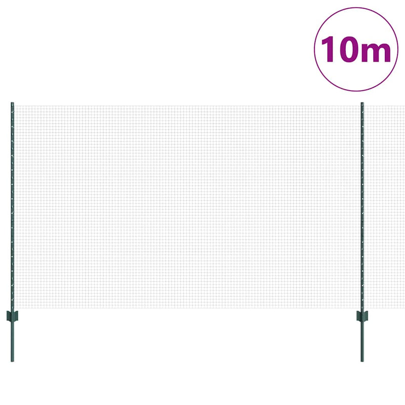 vidaXL Kerítés oszlopokkal Zöld 1.4 x 10 m Acél
