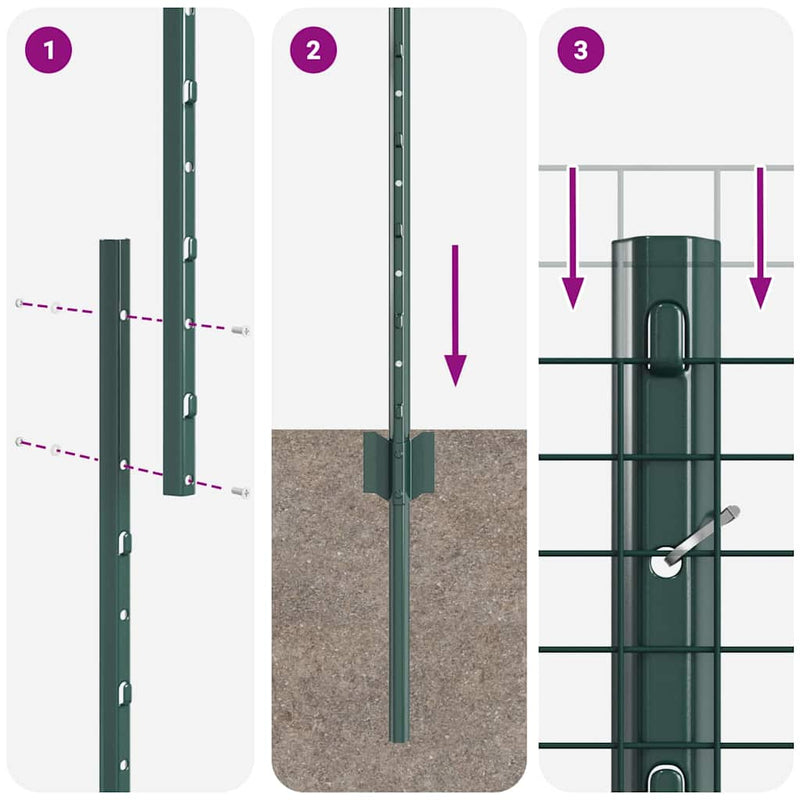 vidaXL Kerítés oszlopokkal Zöld 1.4 x 10 m Acél