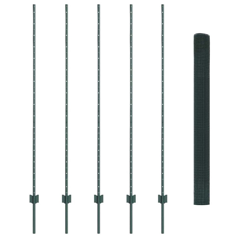 vidaXL Kerítés oszlopokkal Zöld 1.6 x 10 m Acél
