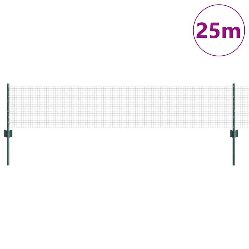 vidaXL Kerítés oszlopokkal Zöld 0,4 x 25 m Acél