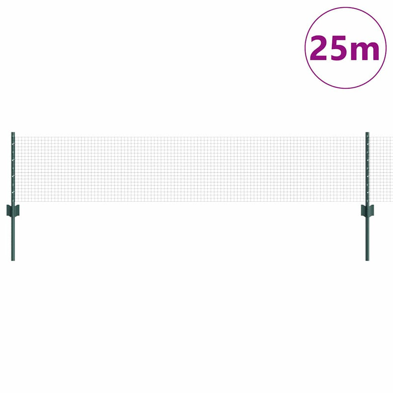 vidaXL Kerítés oszlopokkal Zöld 0,4 x 25 m Acél