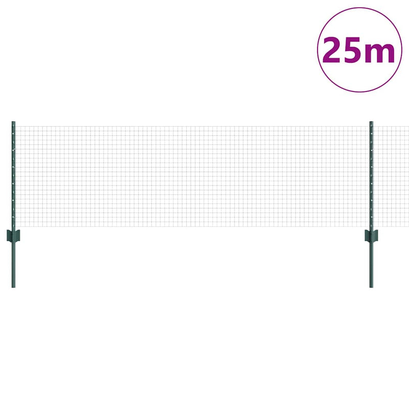 vidaXL Kerítés oszlopokkal Zöld 0,6 x 25 m Acél