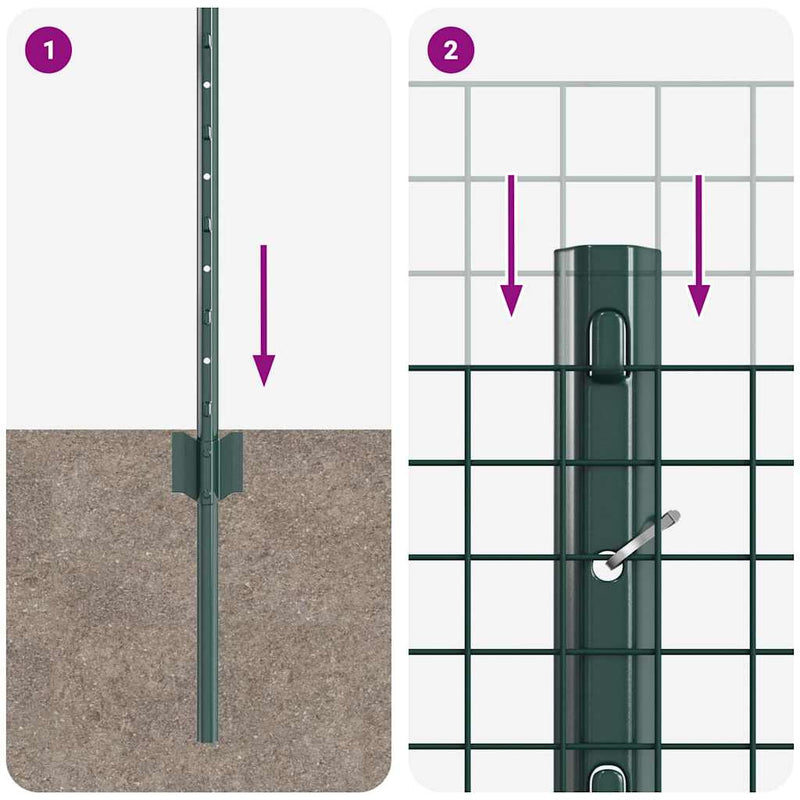 vidaXL Kerítés oszlopokkal Zöld 0.8 x 25 m Acél