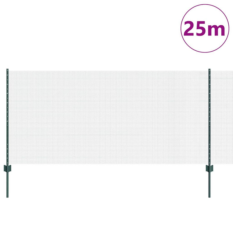 vidaXL Kerítés oszlopokkal Zöld 1 x 25 m Acél