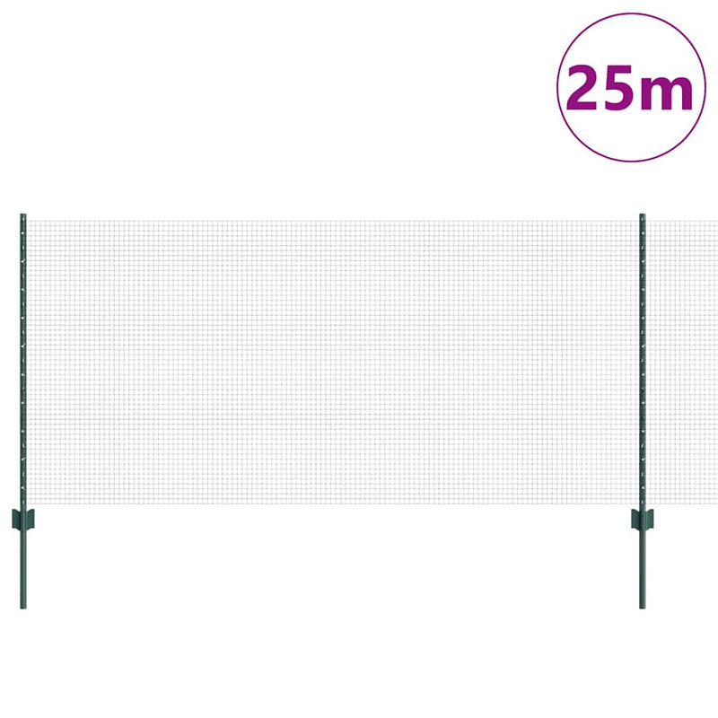 vidaXL Kerítés oszlopokkal Zöld 1 x 25 m Acél