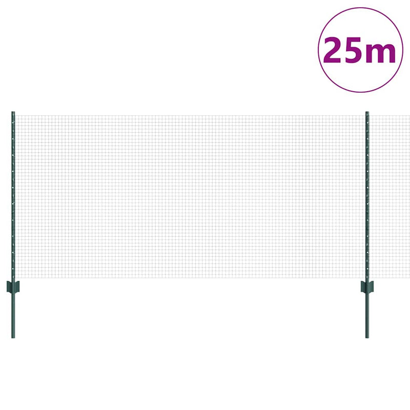vidaXL Kerítés oszlopokkal Zöld 1 x 25 m Acél