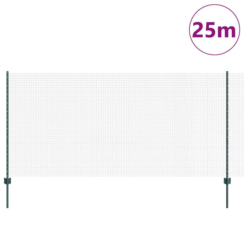 vidaXL Kerítés oszlopokkal Zöld 1.2 x 25 m Acél