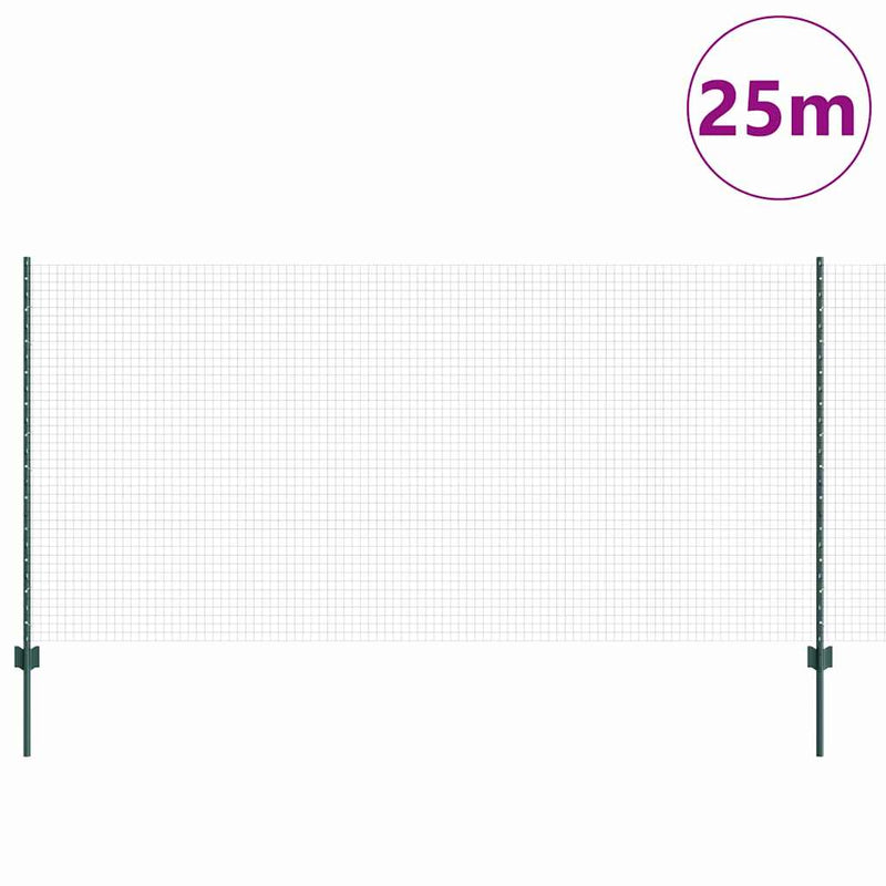 vidaXL Kerítés oszlopokkal Zöld 1.2 x 25 m Acél