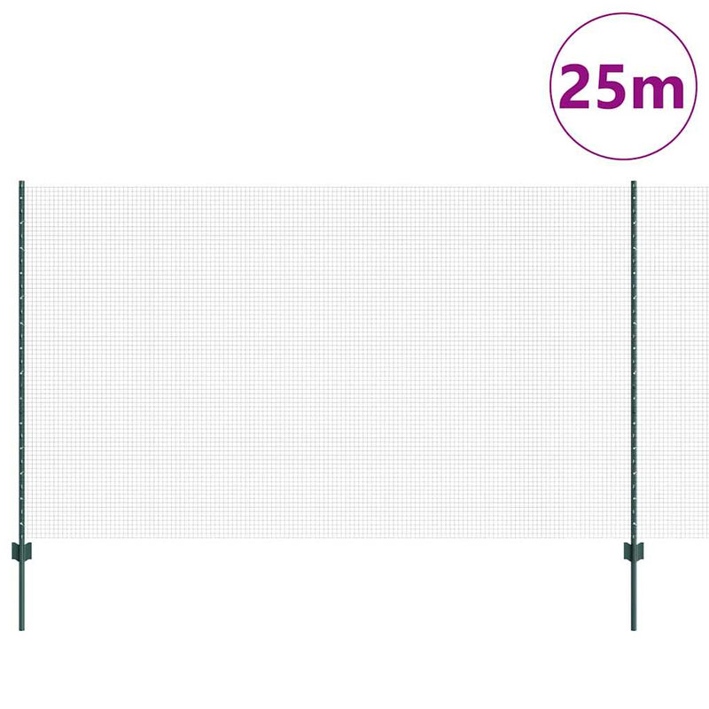 vidaXL Kerítés oszlopokkal Zöld 1.4 x 25 m Acél
