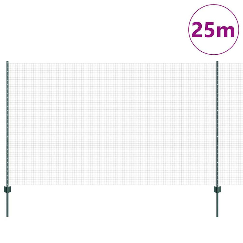vidaXL Kerítés oszlopokkal Zöld 1.4 x 25 m Acél