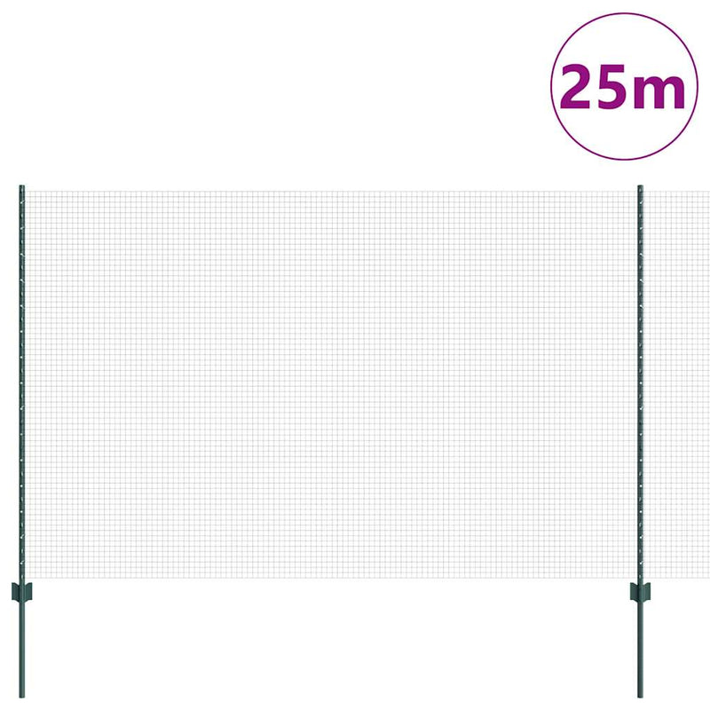 vidaXL Kerítés oszlopokkal Zöld 1.5 x 25 m Acél