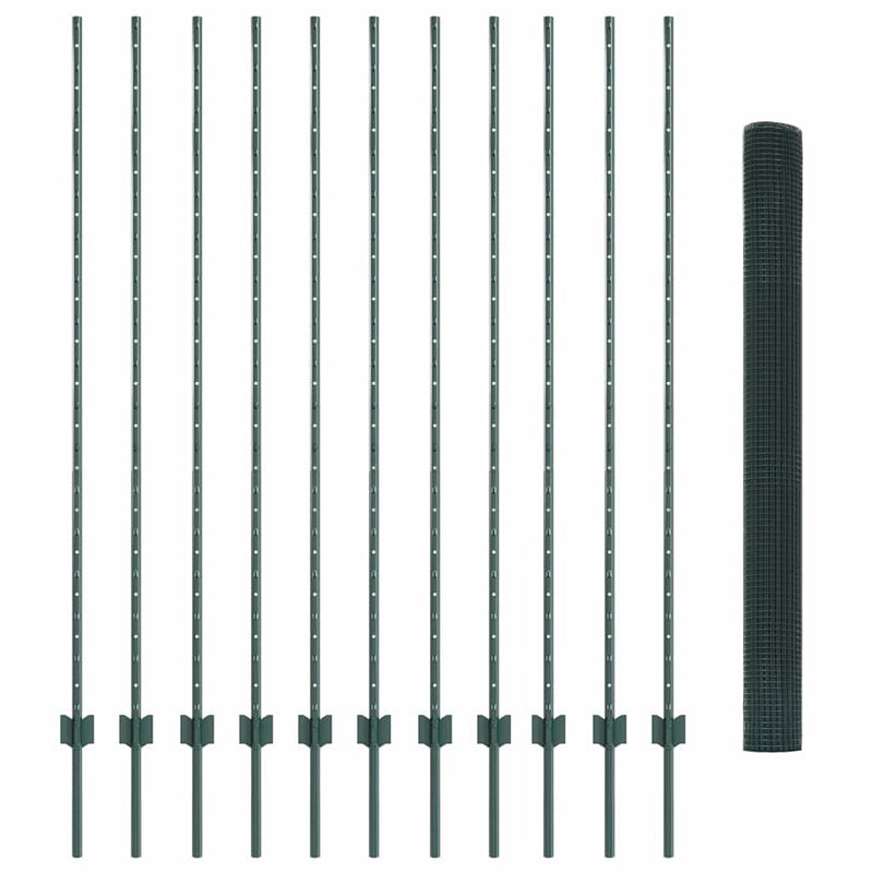 vidaXL Kerítés oszlopokkal Zöld 1.6 x 25 m Acél