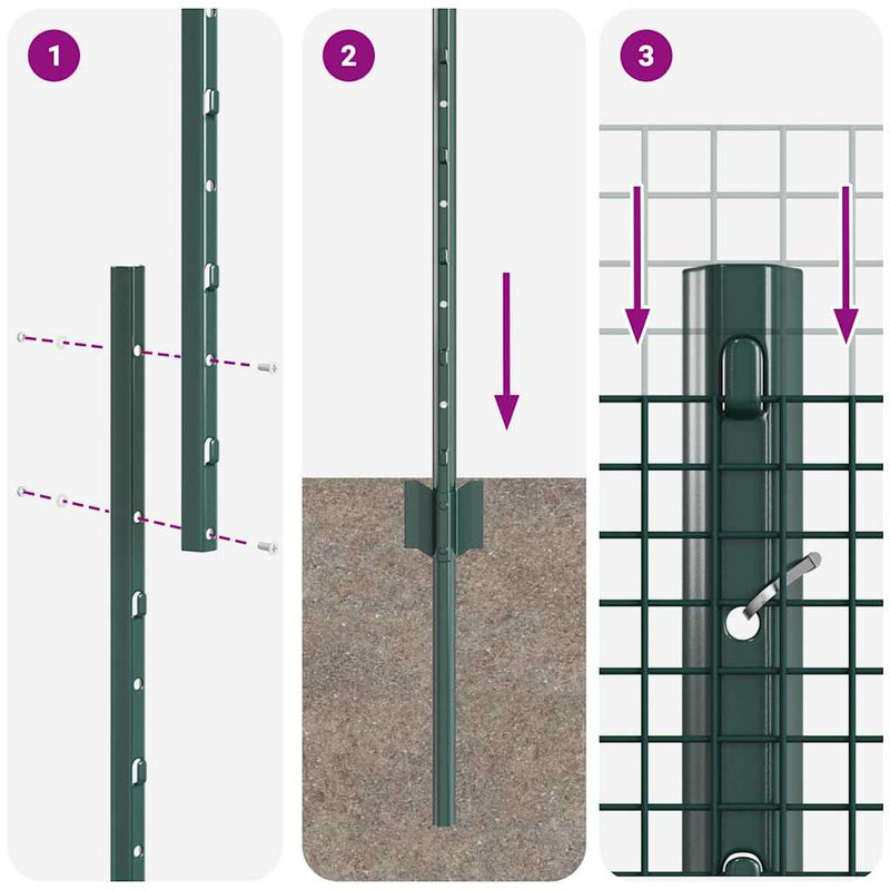 vidaXL Kerítés oszlopokkal Zöld 1.6 x 25 m Acél
