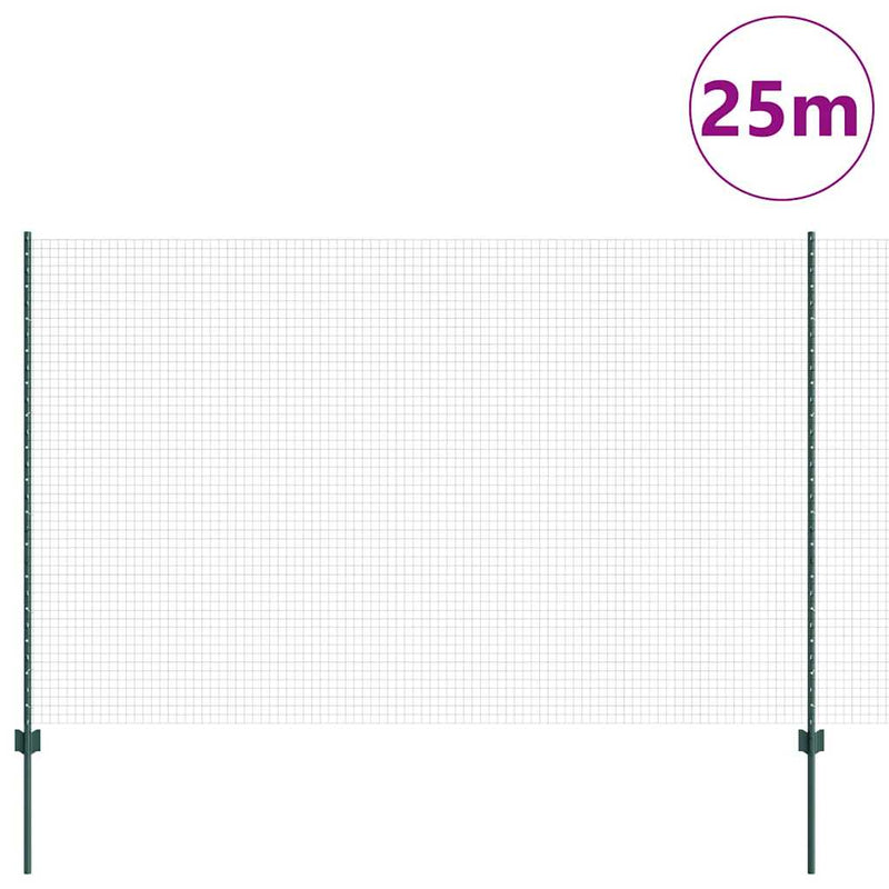 vidaXL Kerítés oszlopokkal Zöld 1.6 x 25 m Acél