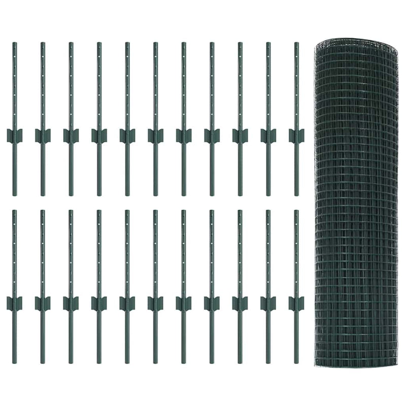 vidaXL Kerítés oszlopokkal Zöld 0.4 x 50 m Acél
