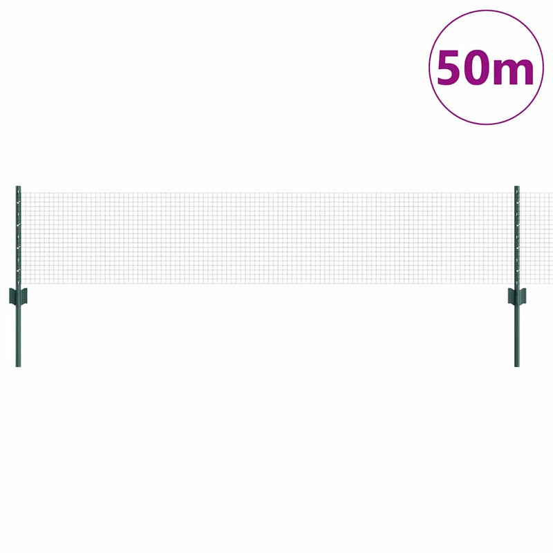 vidaXL Kerítés oszlopokkal Zöld 0.4 x 50 m Acél