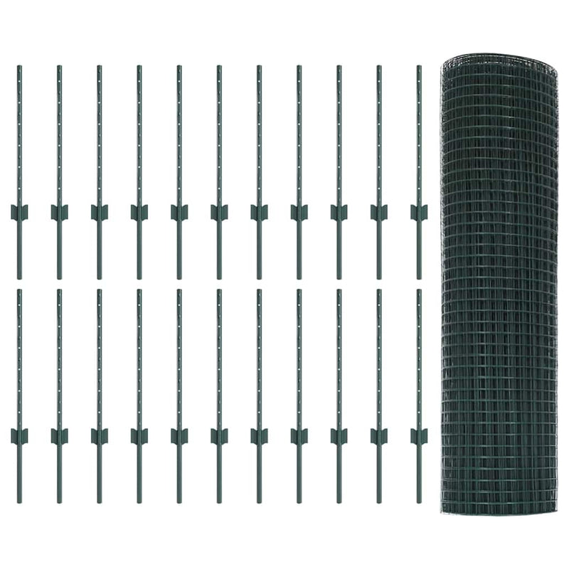 vidaXL Kerítés oszlopokkal Zöld 0.5 x 50 m Acél