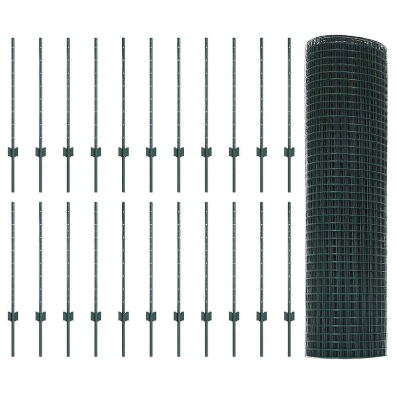 vidaXL Kerítés oszlopokkal Zöld 0.8 x 50 m Acél