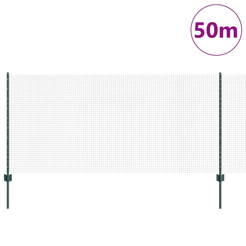 vidaXL Kerítés oszlopokkal Zöld 1 x 50 m Acél