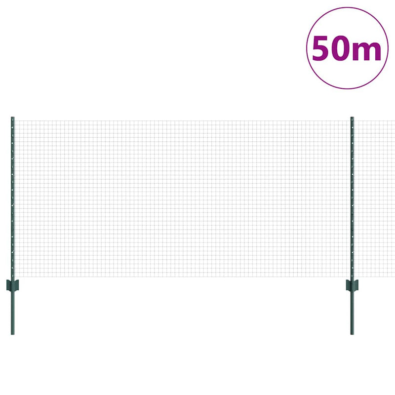 vidaXL Kerítés oszlopokkal Zöld 1 x 50 m Acél