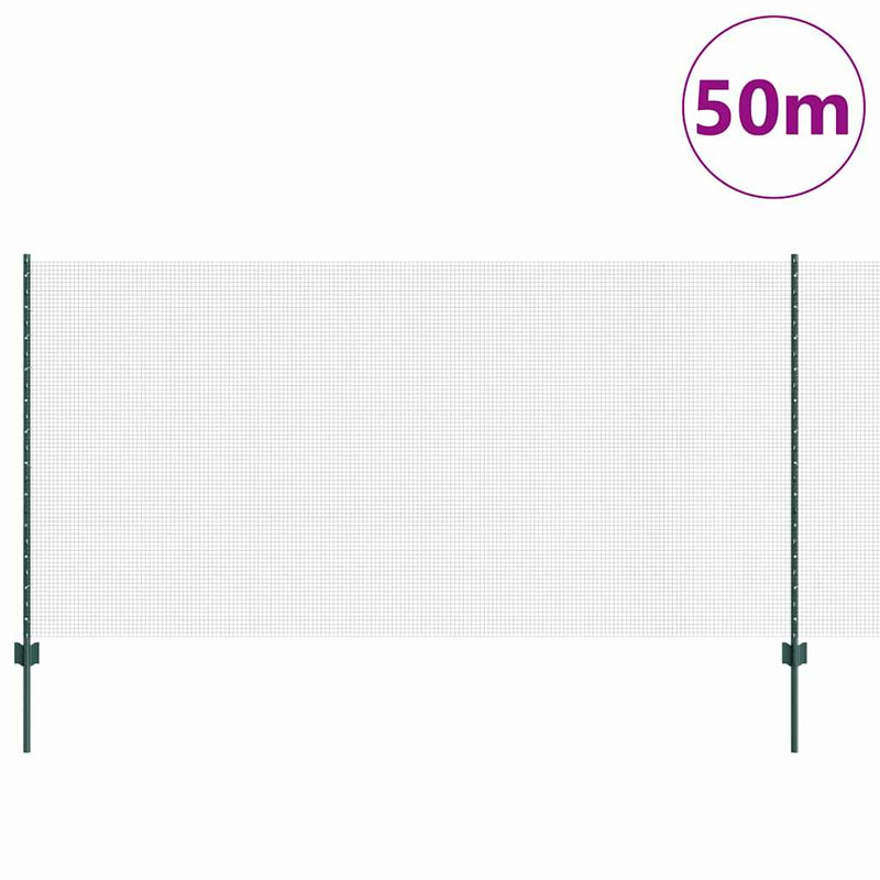 vidaXL Kerítés oszlopokkal Zöld 1.2 x 50 m Acél