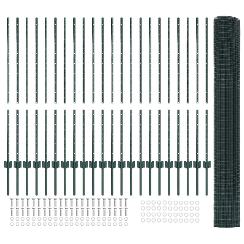 vidaXL Kerítés oszlopokkal Zöld 1.2 x 50 m Acél