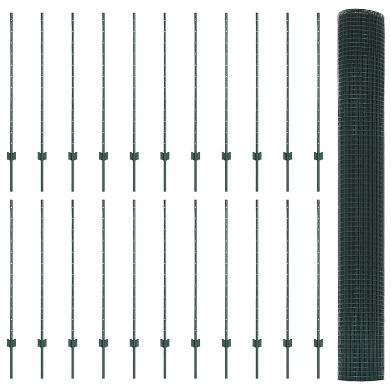vidaXL Kerítés oszlopokkal Zöld 1.2 x 50 m Acél