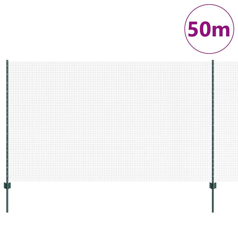 vidaXL Kerítés oszlopokkal Zöld 1.4 x 50 m Acél