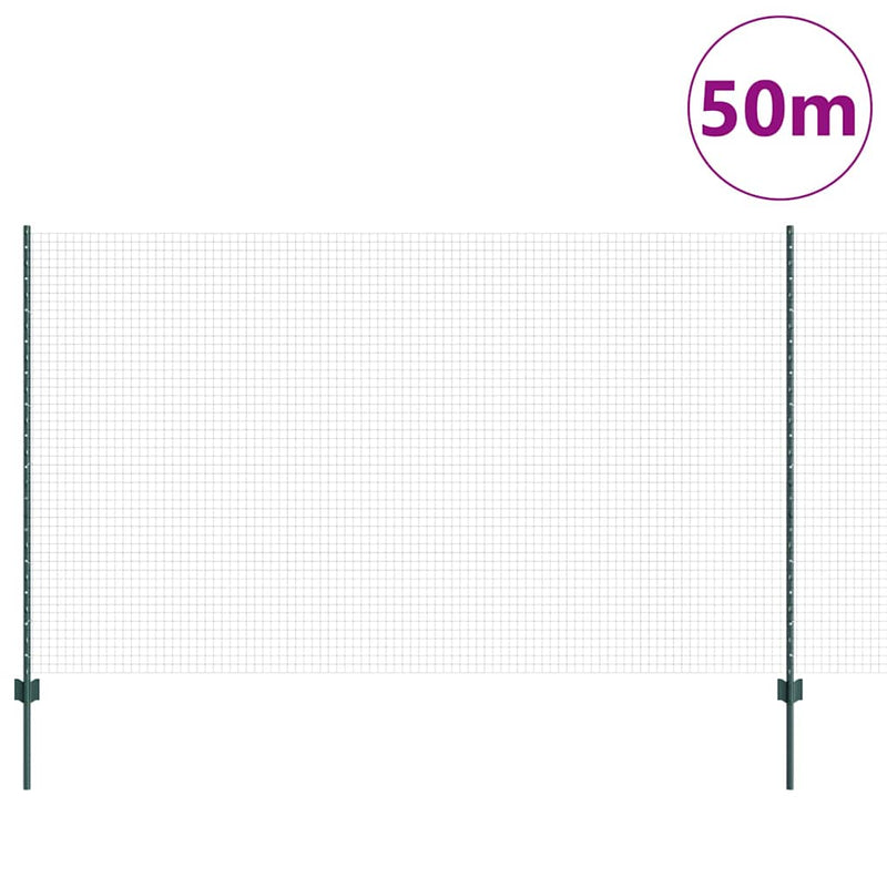 vidaXL Kerítés oszlopokkal Zöld 1.4 x 50 m Acél