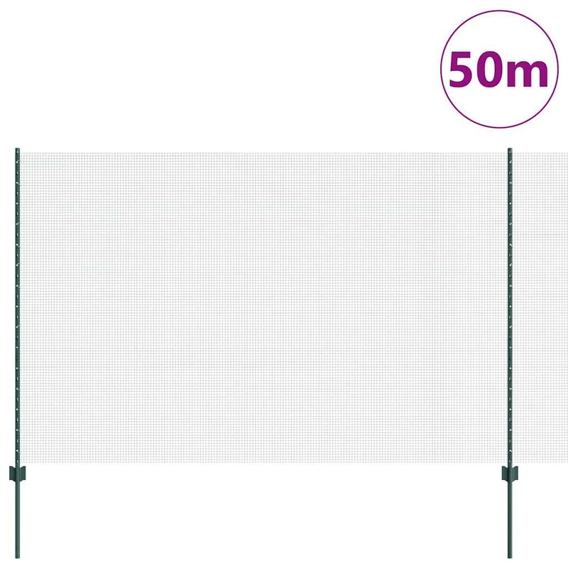 vidaXL Kerítés oszlopokkal Zöld 1.5 x 50 m Acél