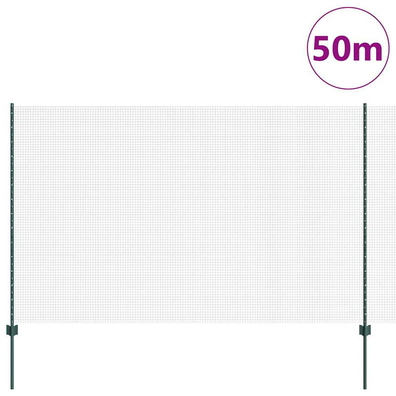 vidaXL Kerítés oszlopokkal Zöld 1.5 x 50 m Acél