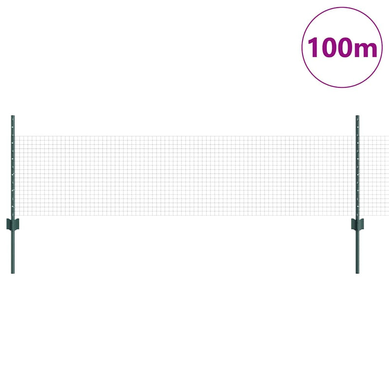 vidaXL Kerítés oszlopokkal Zöld 0.5 x 100 m Acél