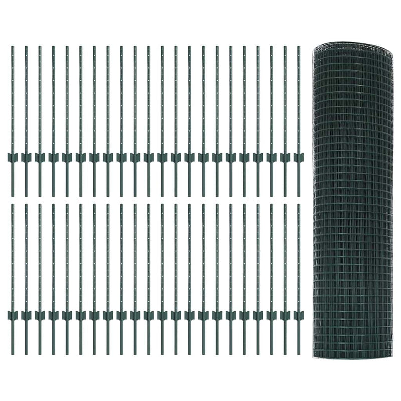 vidaXL Kerítés oszlopokkal Zöld 0.8 x 100 m Acél
