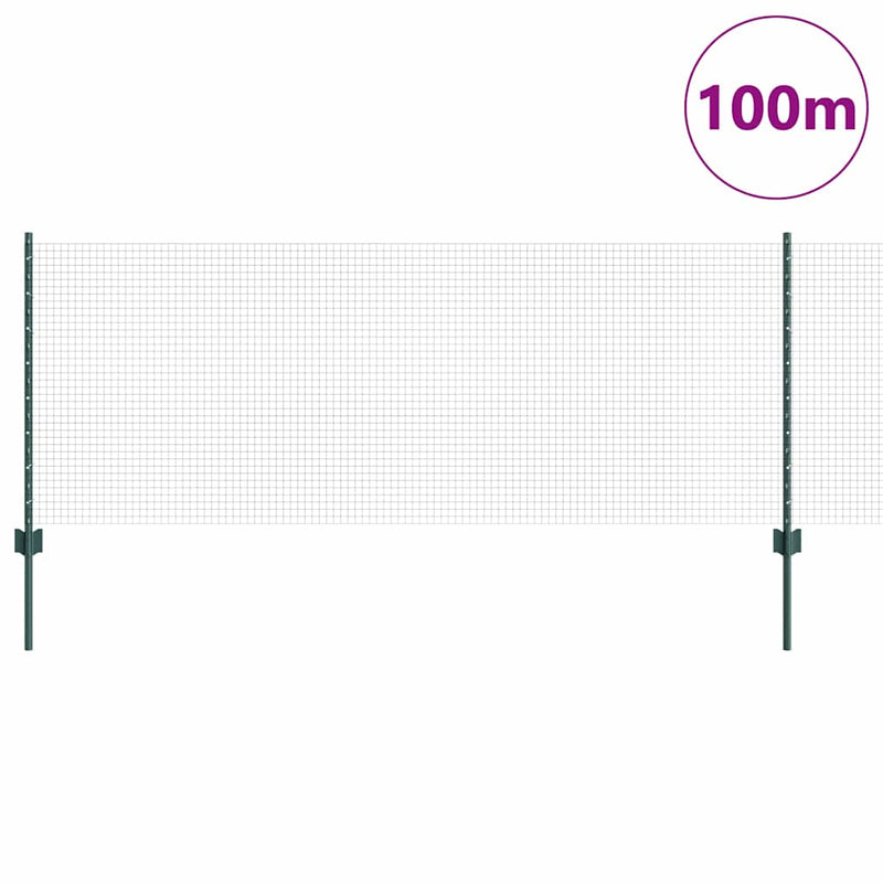 vidaXL Kerítés oszlopokkal Zöld 0.8 x 100 m Acél