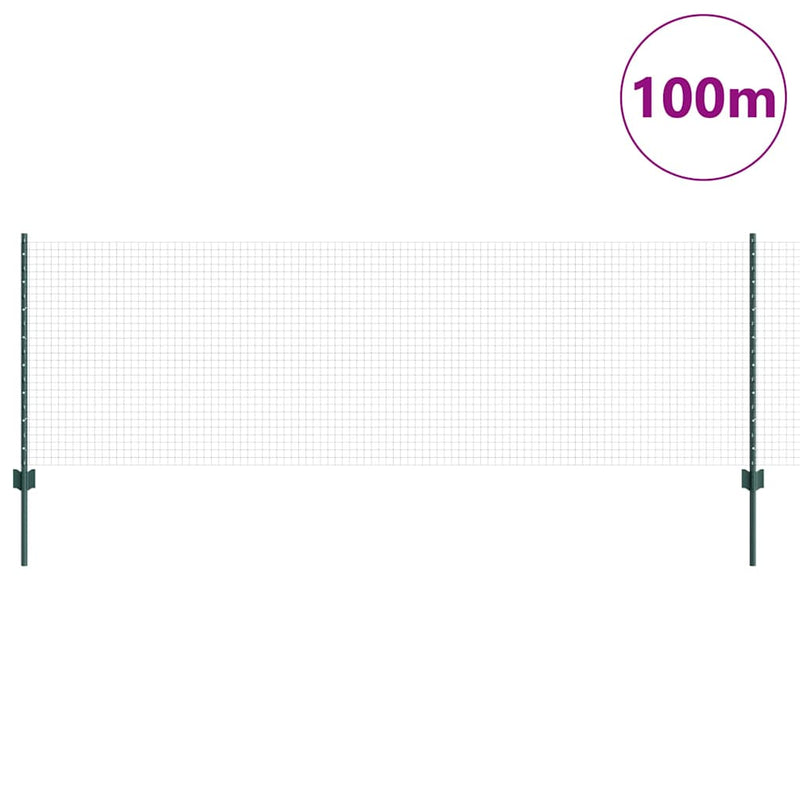 vidaXL Kerítés oszlopokkal Zöld 0.8 x 100 m Acél