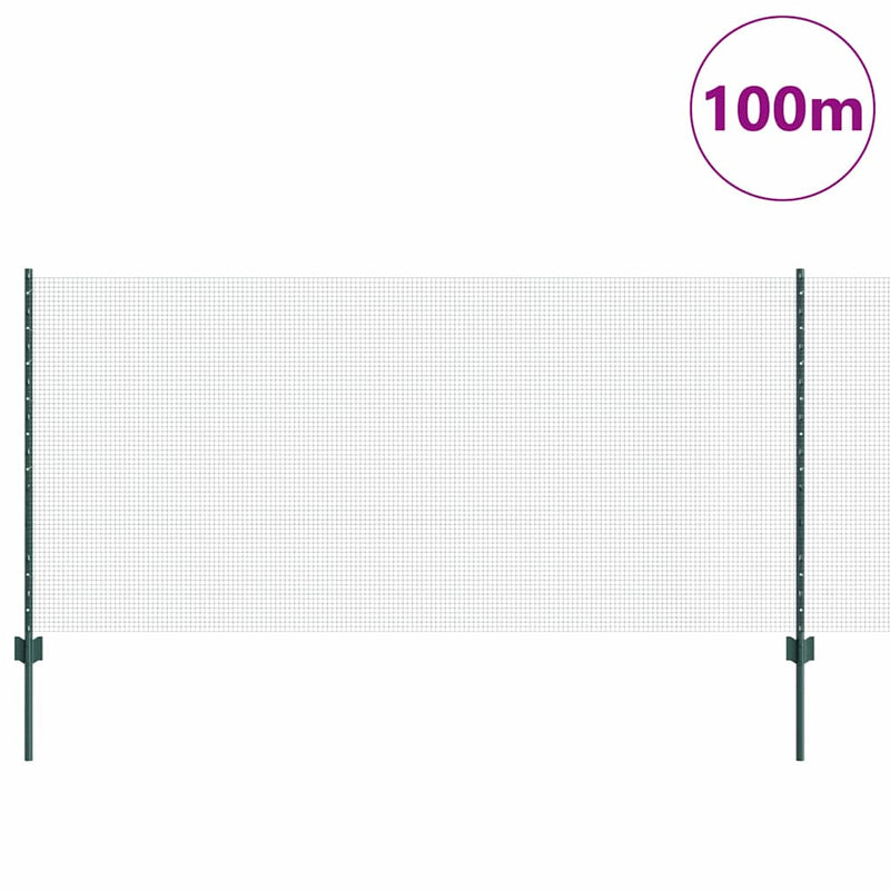 vidaXL Kerítés oszlopokkal Zöld 1 x 100 m Acél