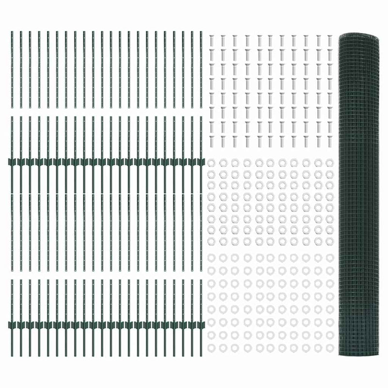 vidaXL Kerítés oszlopokkal Zöld 1 x 100 m Acél