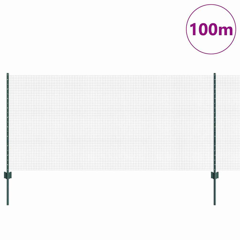 vidaXL Kerítés oszlopokkal Zöld 1 x 100 m Acél